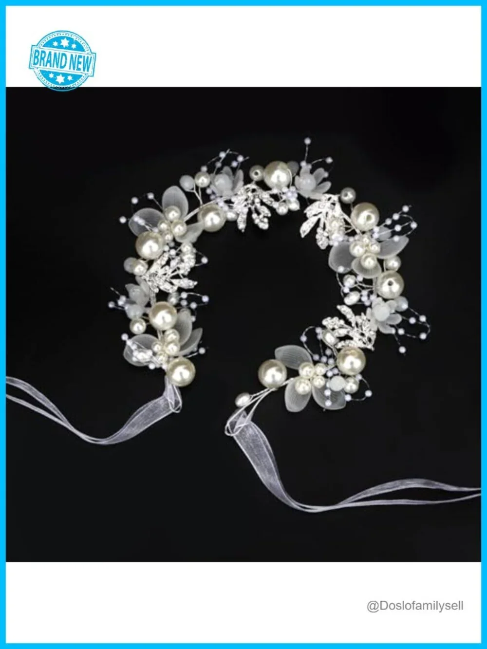 Princess Tiara Crown Headband with Rhinestone and Pearl Floral Wedding Prom for